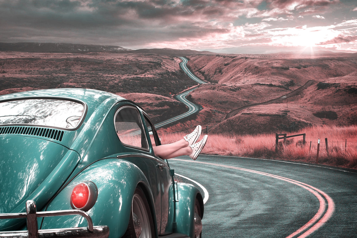 3-piece-acrylic-print-on-the-road-with-the-classic-car