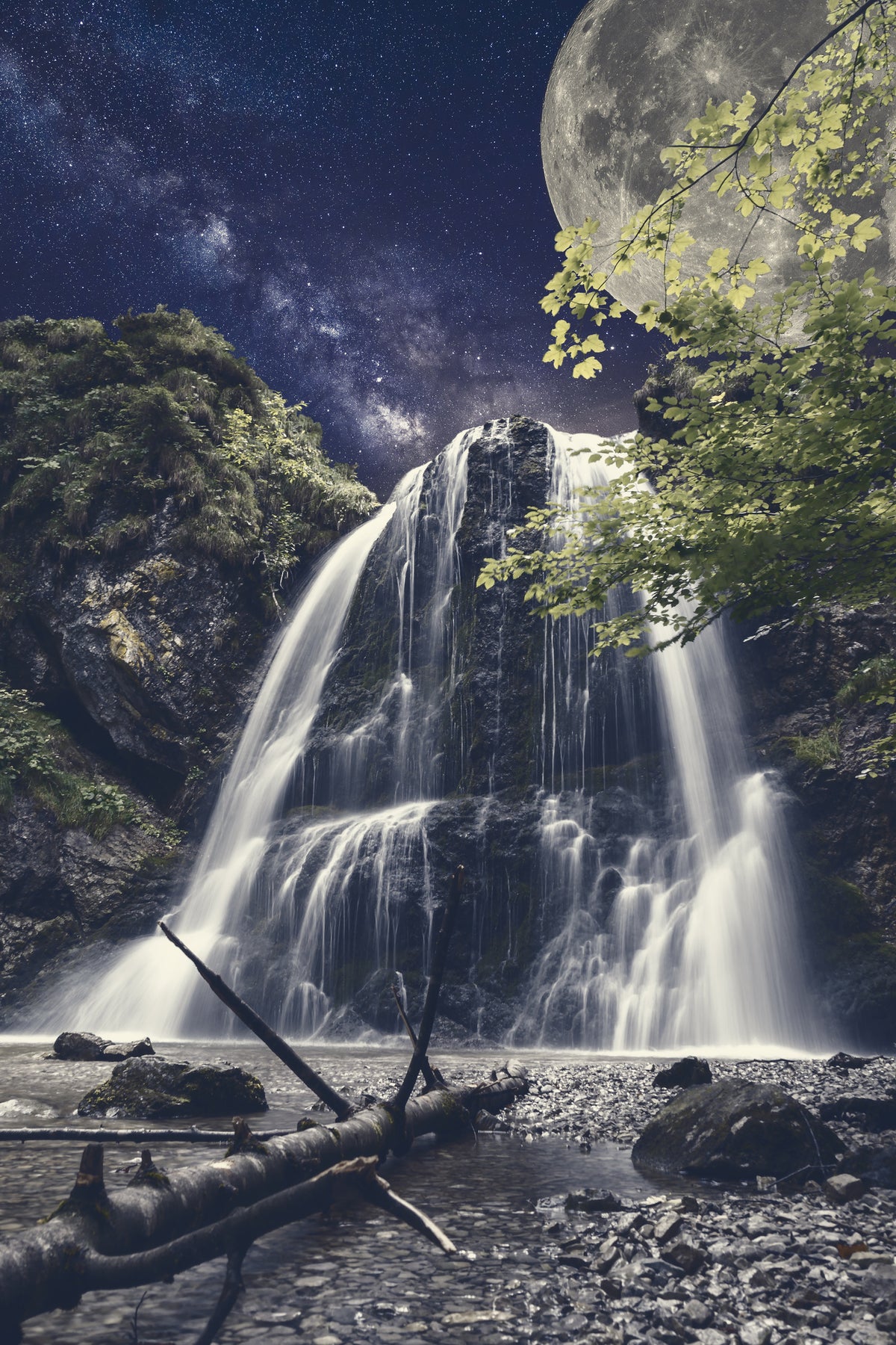 aluminium-print-full-moon-at-the-waterfall